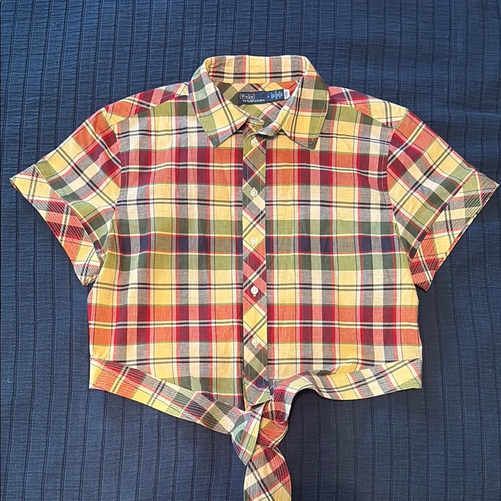 Polo Ralph Lauren Madras Plaid Cropped Button Down  Shirt